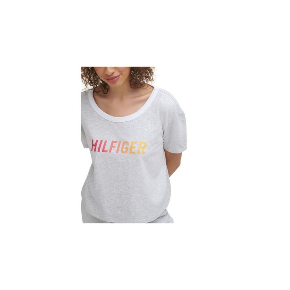 TOMMY HILFIGER Womens Gray Collar Breathable Logo Short Sleeve T-Shirt XS